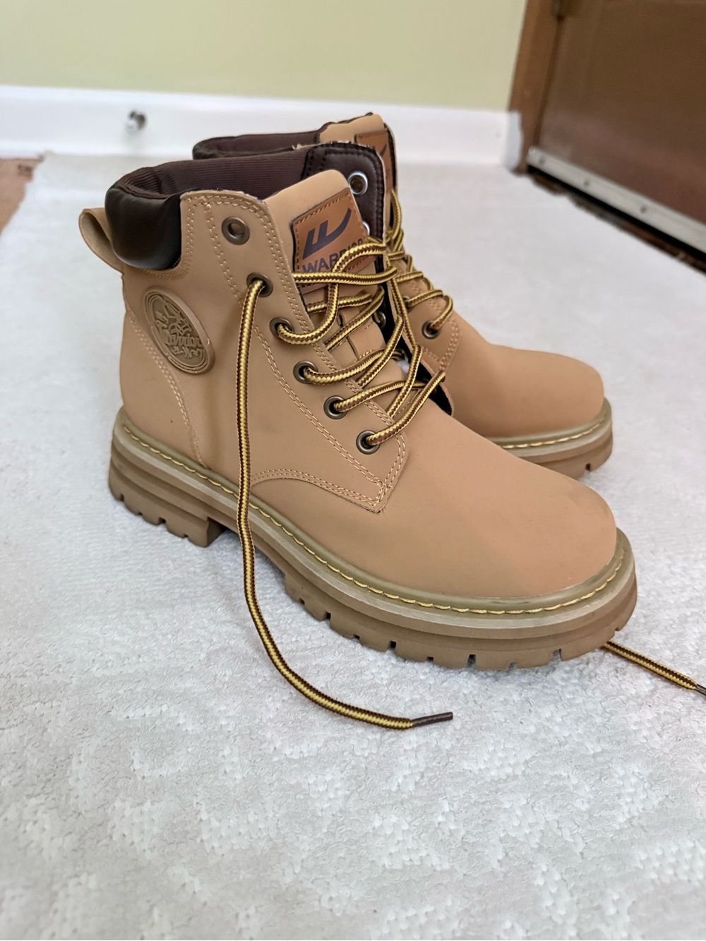 Women's Tan Lace-Up Work Boot with Padded Collar